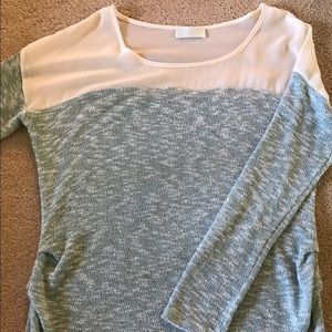 Blue quarter sleeve sparkly sweater with sheer top