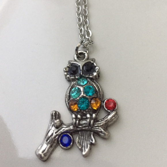 Multi Gemstone Owl Pendant Necklace New 18" Chain - Picture 2 of 3