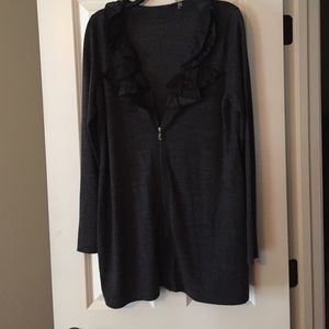 Tahari charcoal gray zipper front cardigan/tunic