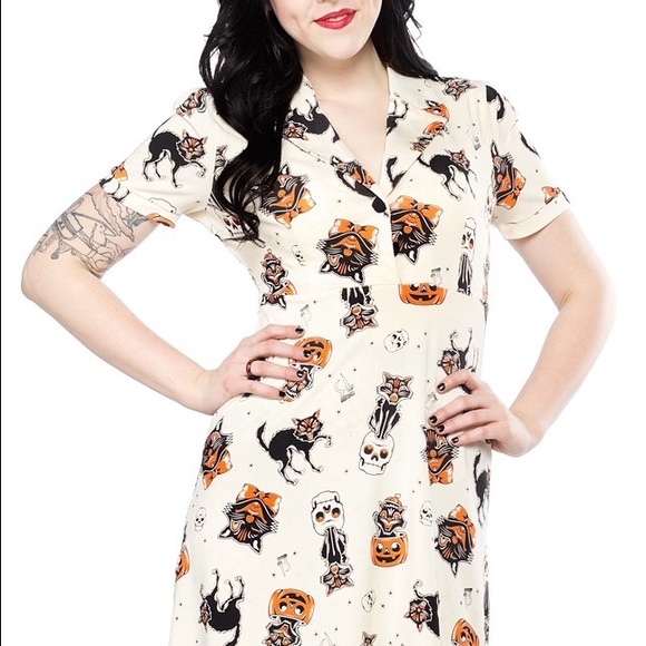 Sourpuss Rosie dress in Black Cats XL