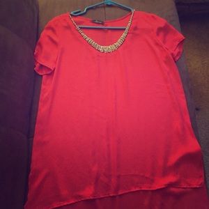 Red shirt with jeweled neck line