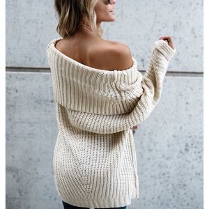Oversized Cream Off Shoulder Sweater S M L Boutique Oversized Cream Off Shoulder Sweater S M L Boutique