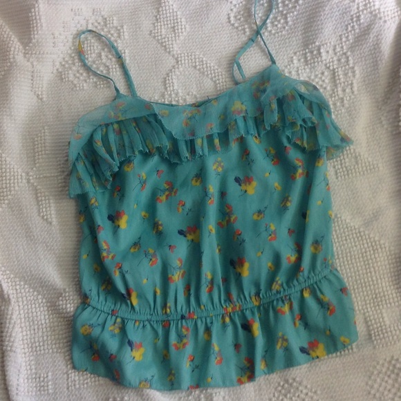 Vintage Mint Green Leaf Flower Print Blouse