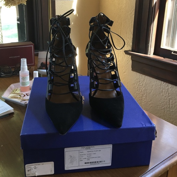 Aquazzurra suede and lace amazon pumps with Box