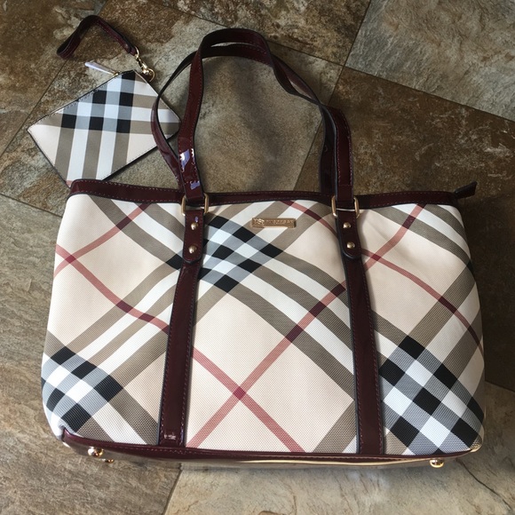 Designer inspired check tote and coin purse new