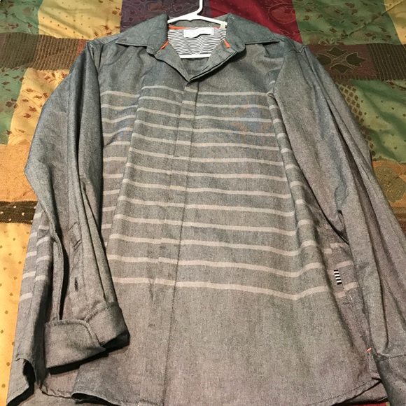 Medium grey with stripes long sleeved mens shirt