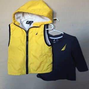 Two piece. Long sleeve T-shirt & lined puff vest.