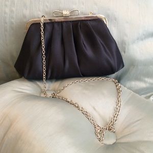 Nina navy satin evening bag