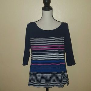 Merona striped 3/4 sleeve navy striped top size xl
