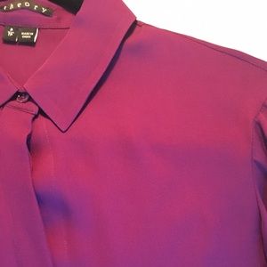 THEORY silk royal purple long sleeve blouse