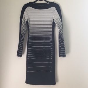 BCBG Black and White Stripe Long Sleeve Dress