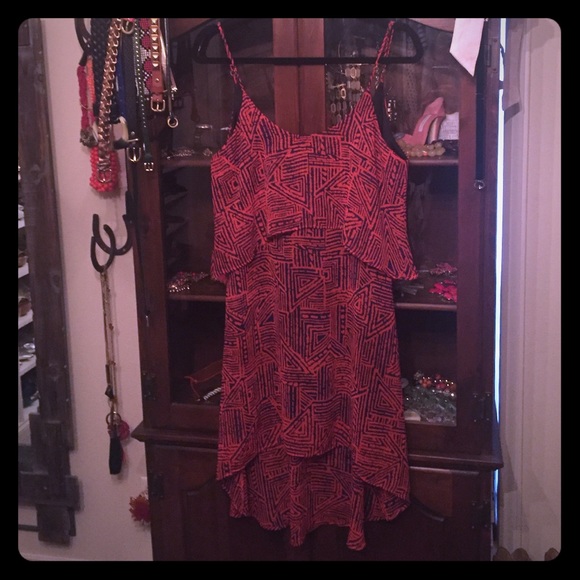 Spaghetti Strapped Hi-low Geo Dress