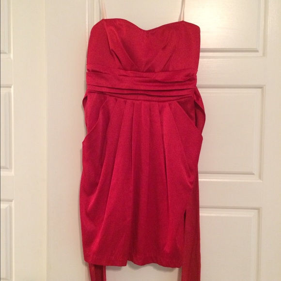 Red strapless dress