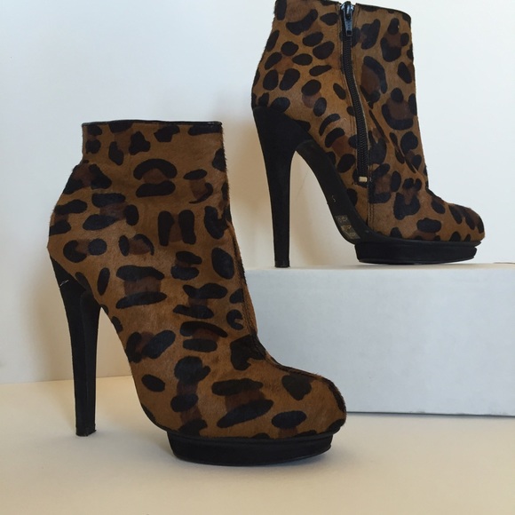 Leopard print stiletto heel ankle boots