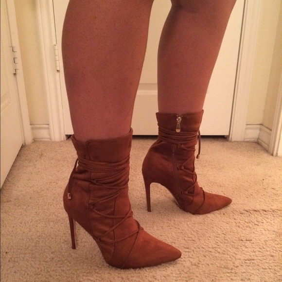 Camel Suede Lace Up Booties - Picture 2 of 2