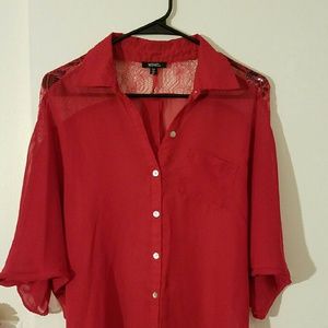 Flowy red lace blouse