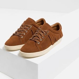 Zara Fringed Leather Plimsolls. Size 8