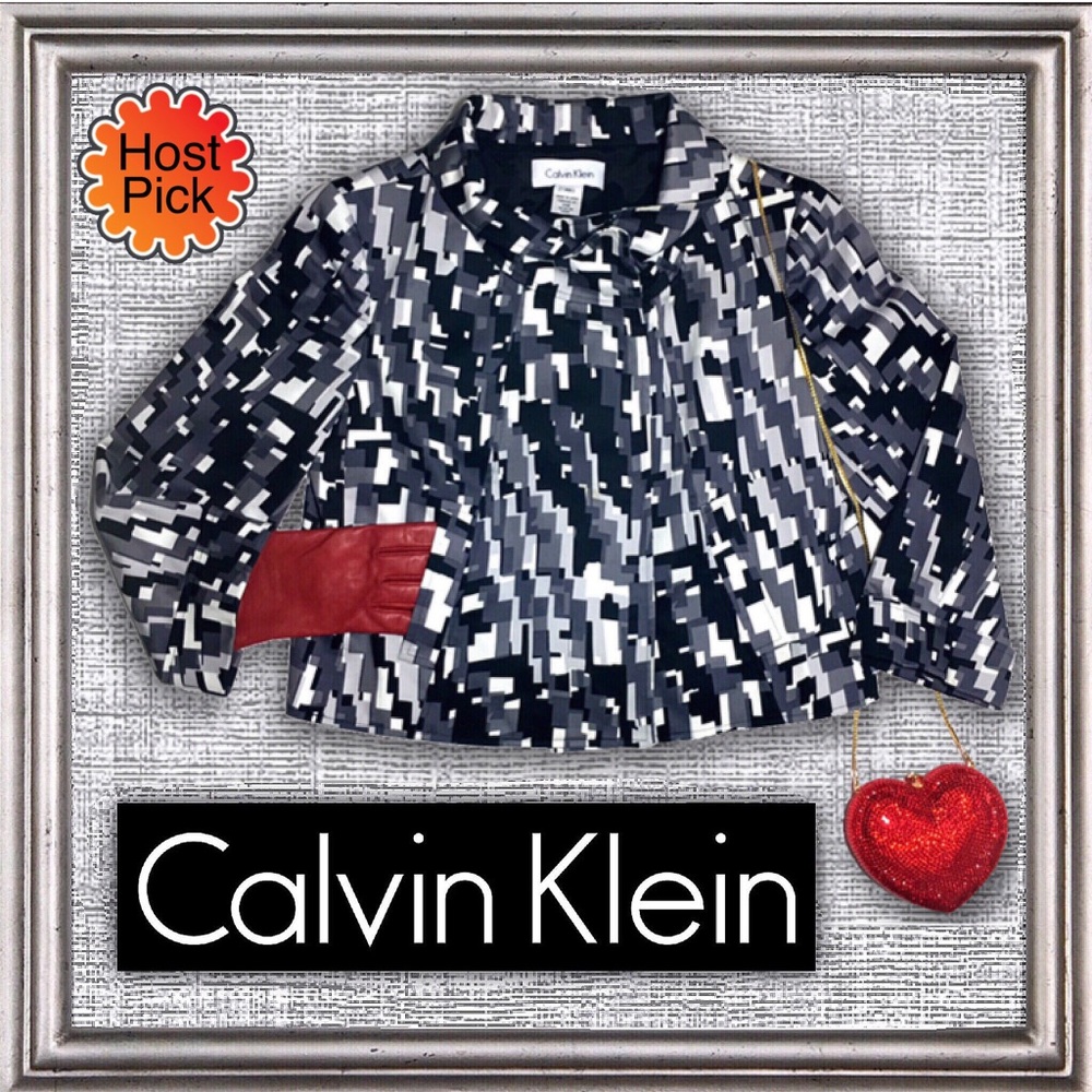 Calvin Klein Cotton 3/4 Sleeve Trapeze Blazer XS 4