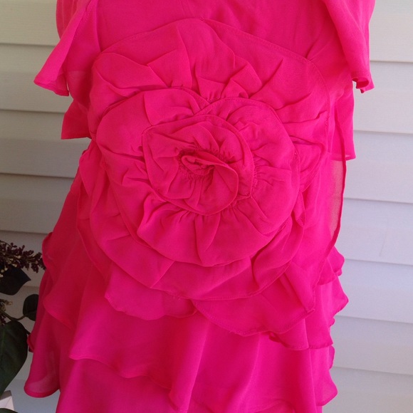 Stunning Fuchsia Layered Ruffle Strapless Dress - Picture 2 of 4