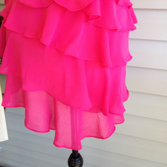 Stunning Fuchsia Layered Ruffle Strapless Dress - Picture 3 of 4