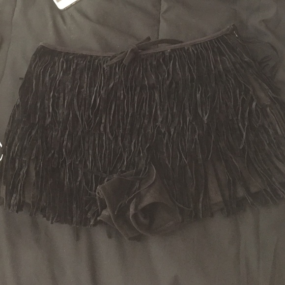 black fringe shorts