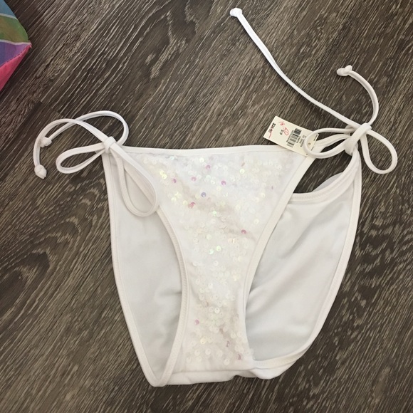 PinkVS White Sequin tie Bikini Bottom