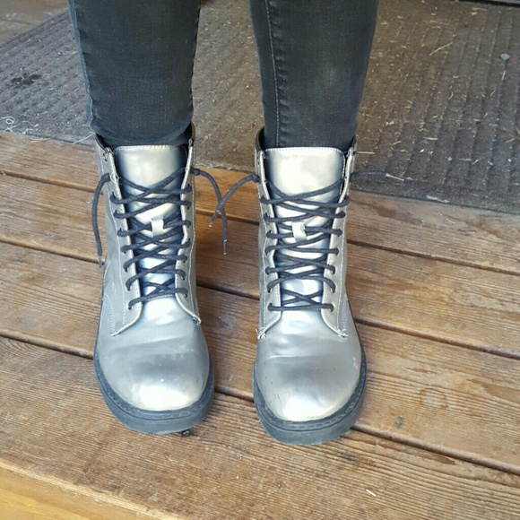 Metallic silver boots