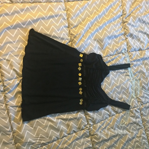 Black Tank Top w/ Gold Jewels - Picture 1 of 2