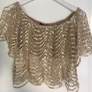 Sky off the shoulder sequin and lace crop top