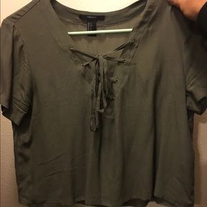 Olive green blouse with tied detail
