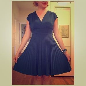 Dark Blue Green Pleated Dress