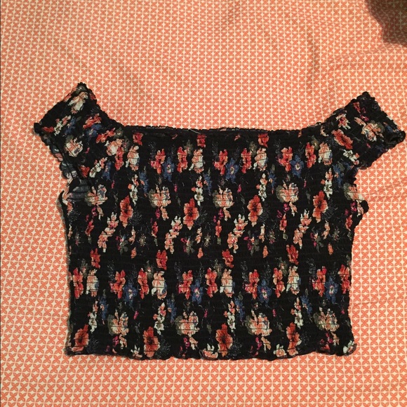 Hollister Tops - Smocked floral off shoulder crop top