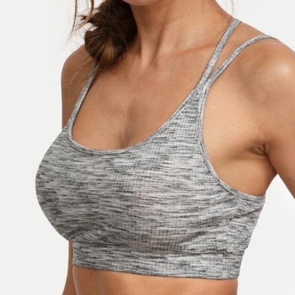 🎉BOGO🎉NWT Grey Marled Criss Cross Back Bra Top - Picture 3 of 4