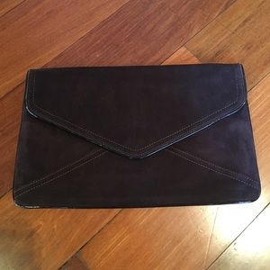 Scoop NYC Brown Suede Clutch with Patent Trim