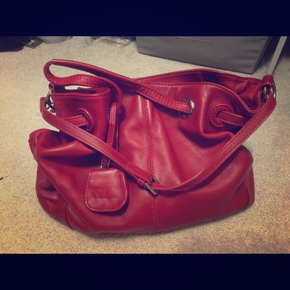 Red leather shoulder bag