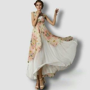 Women Butterfly Print XL Swing Long Dress