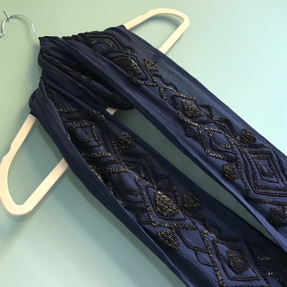 ✨Sale✨ NWT Navy Silk Scarf w/ Black Sequins