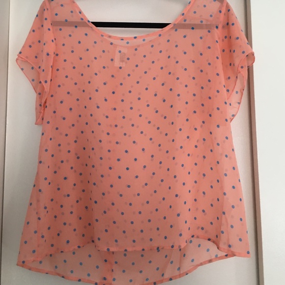 Orange and blue polka dot blouse