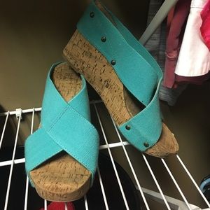 Turquoise Strappy Wedges size 11