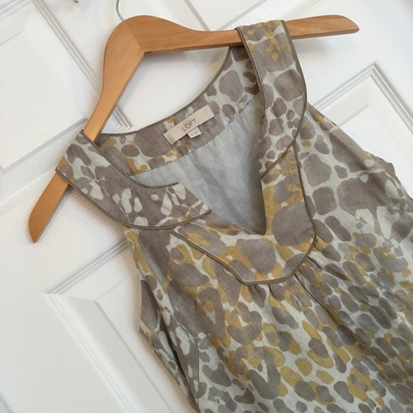 {LOFT} Gray & Yellow Linen Dress