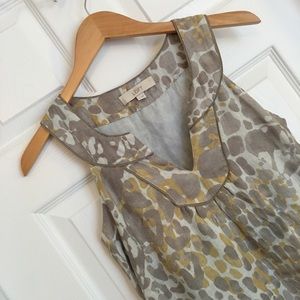 {LOFT} Gray & Yellow Linen Dress