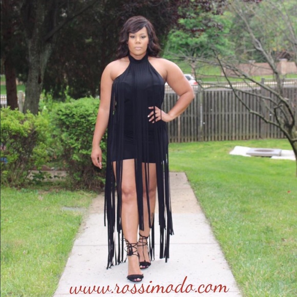 Plus size Black fringe romper