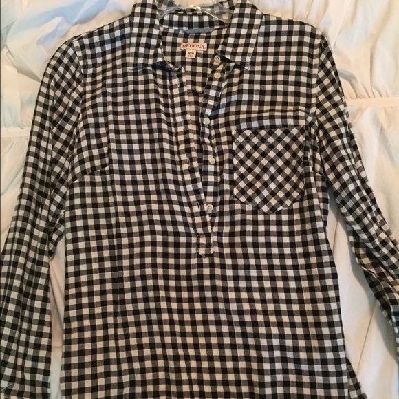 Black & white gingham flannel popover
