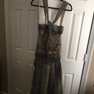 Beaded see through front maxi gown with train
