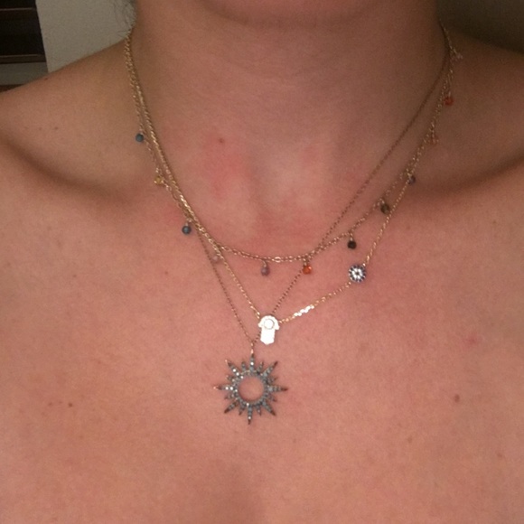 gold sun boho layering set w/ ring wrist chain