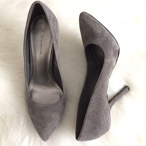 BCBGeneration gray suede studded heels pumps 9.5