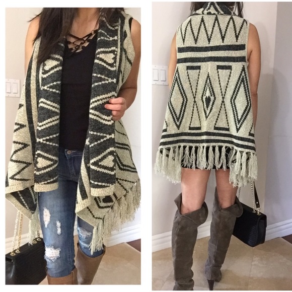 Chic Geo- Pattern  Cardigan with fringe - Picture 2 of 4