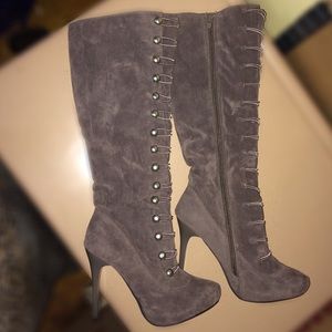 Suede knee high heel boots