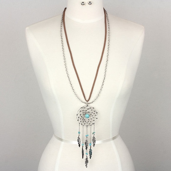 LAST 1 Dreamcatcher large necklace earring silver - Picture 2 of 3
