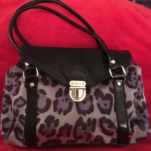Silver gray fur leopard print bag - purrfect!